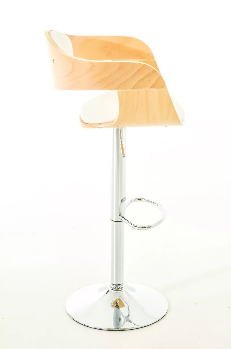 In And OutdoorMatch Designer barkruk Celine - Wit kunstleer in combinatie met houten zitting - in hoogte verstelbaar - zithoogte 63 tot 77 cm - deluxe Barkrukken / hocker