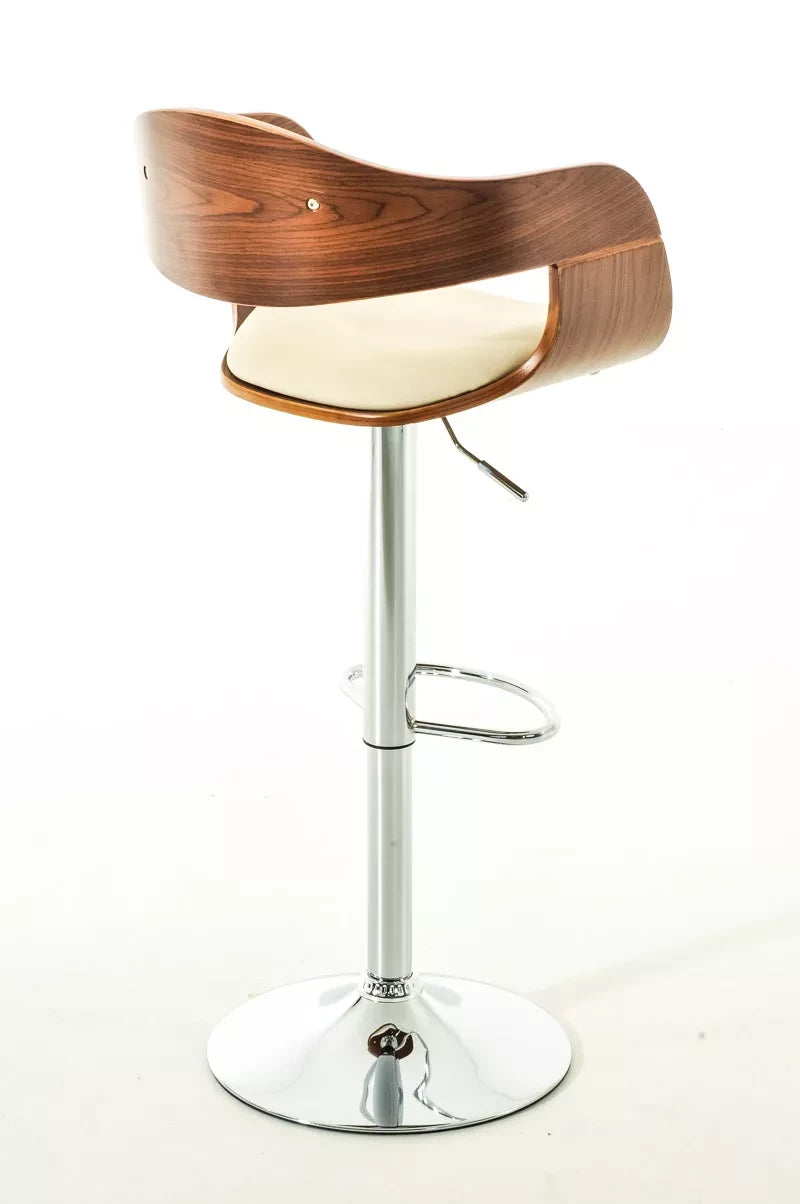 In And OutdoorMatch Designer barkruk Sierra - Creme kunstleer in combinatie met bruin houten zitting - in hoogte verstelbaar - zithoogte 63 tot 77 cm - deluxe Barkrukken / hocker