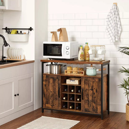 In And OutdoorMatch Dressoir Keukenkast Esperanza - Opbergkast - Wijnkast - met 2 Deuren - 100x35x81.4cm - Industriële Stijl - Vintage Bruin/Zwart Kast