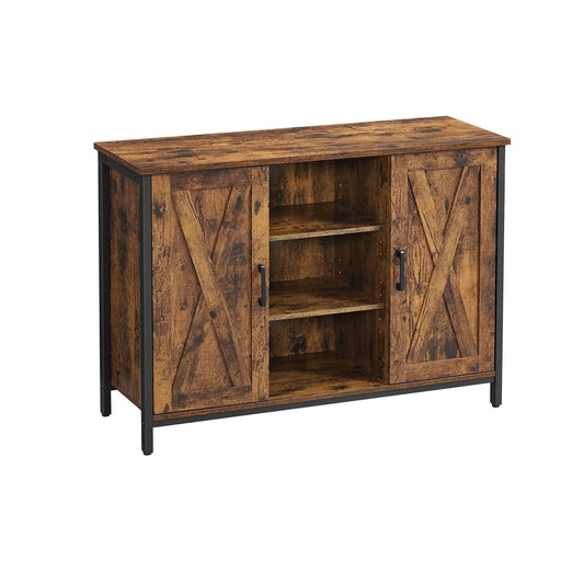 In And OutdoorMatch Dressoir Keukenkast Orval - Opbergkast - Wijnkast - met 2 Deuren - 100x35x81.4cm - Industriële Stijl - Vintage Bruin/Zwart InandOutdoormatchSideboard, bijzetkast, keukenkast met open planken, halkast, ladekast met deuren, woonkamer, Kast