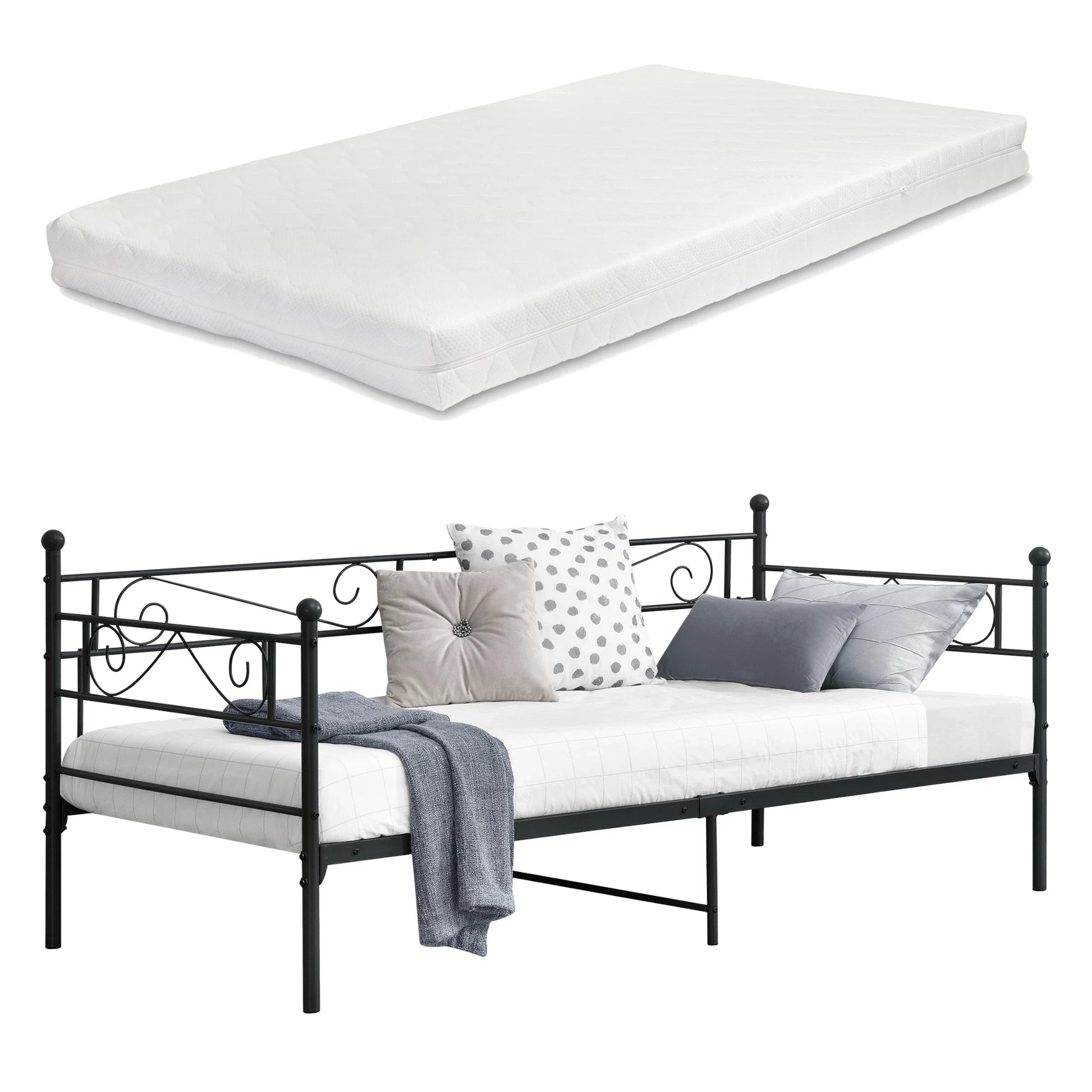 In And OutdoorMatch Eenpersoons Slaapbank Meri - Met Matras - 90x200 cm - Zwart - Vintage Design Eén persoon slapen