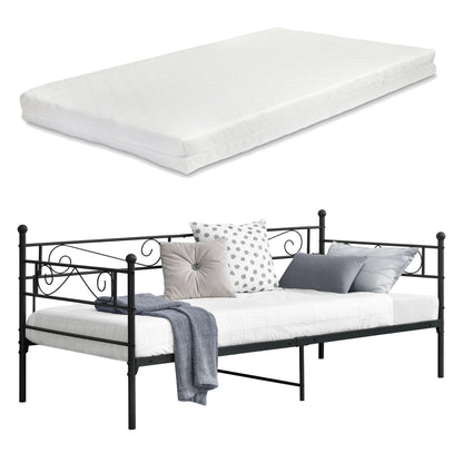 In And OutdoorMatch Eenpersoons Slaapbank Meri - Met Matras - 90x200 cm - Zwart - Vintage Design Eén persoon slapen