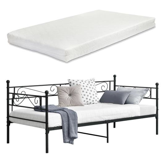 In And OutdoorMatch Eenpersoons Slaapbank Meri - Met Matras - 90x200 cm - Zwart - Vintage Design Eén persoon slapen