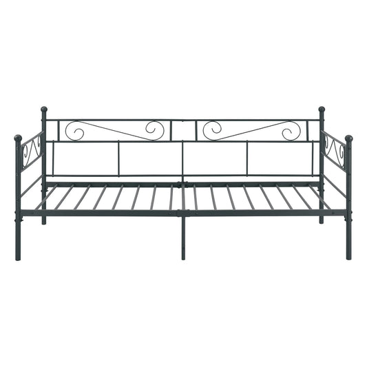 In And OutdoorMatch Eenpersoonsslaapbank Deri - 3-zitsbank - 90x200 cm - Zwart - Vintage Design - Metalen bedframe Eén persoon slapen
