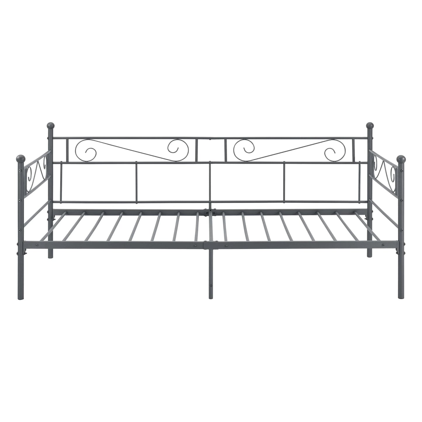 In And OutdoorMatch Eenpersoonsslaapbank Giggs - 3-zitsbank - 90x200 cm - Donkergrijs - Vintage Design - Metalen bedframe Eén persoon slapen