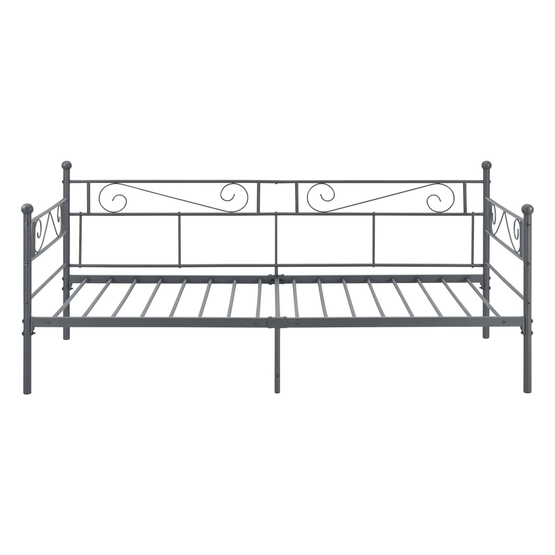 In And OutdoorMatch Eenpersoonsslaapbank Giggs - 3-zitsbank - 90x200 cm - Donkergrijs - Vintage Design - Metalen bedframe Eén persoon slapen