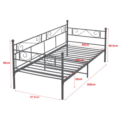 In And OutdoorMatch Eenpersoonsslaapbank Giggs - 3-zitsbank - 90x200 cm - Donkergrijs - Vintage Design - Metalen bedframe Eén persoon slapen