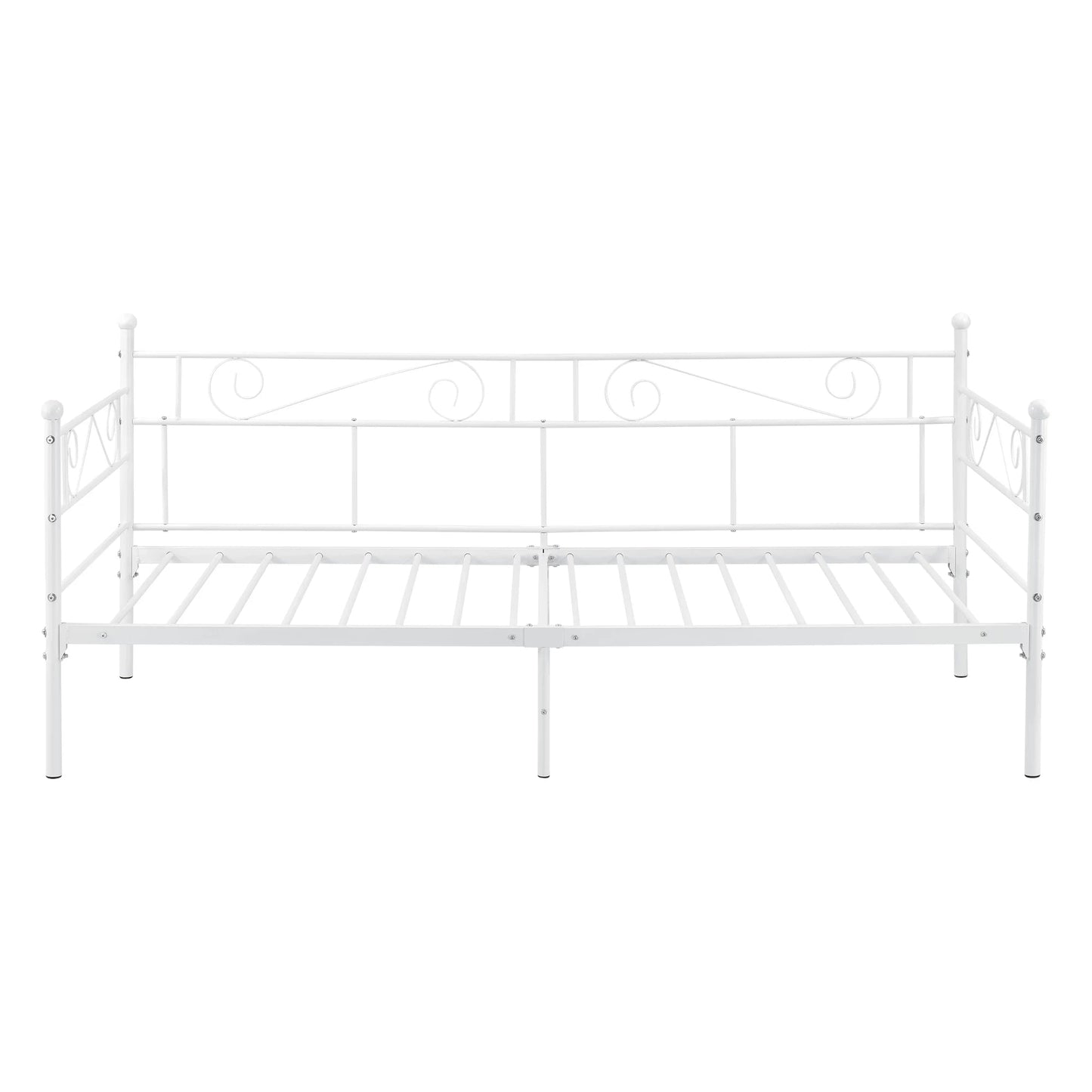 In And OutdoorMatch Eenpersoonsslaapbank Gigi - Met Matras - 90x200 cm - Wit - Vintage Design - Metalen bedframe Eén persoon slapen