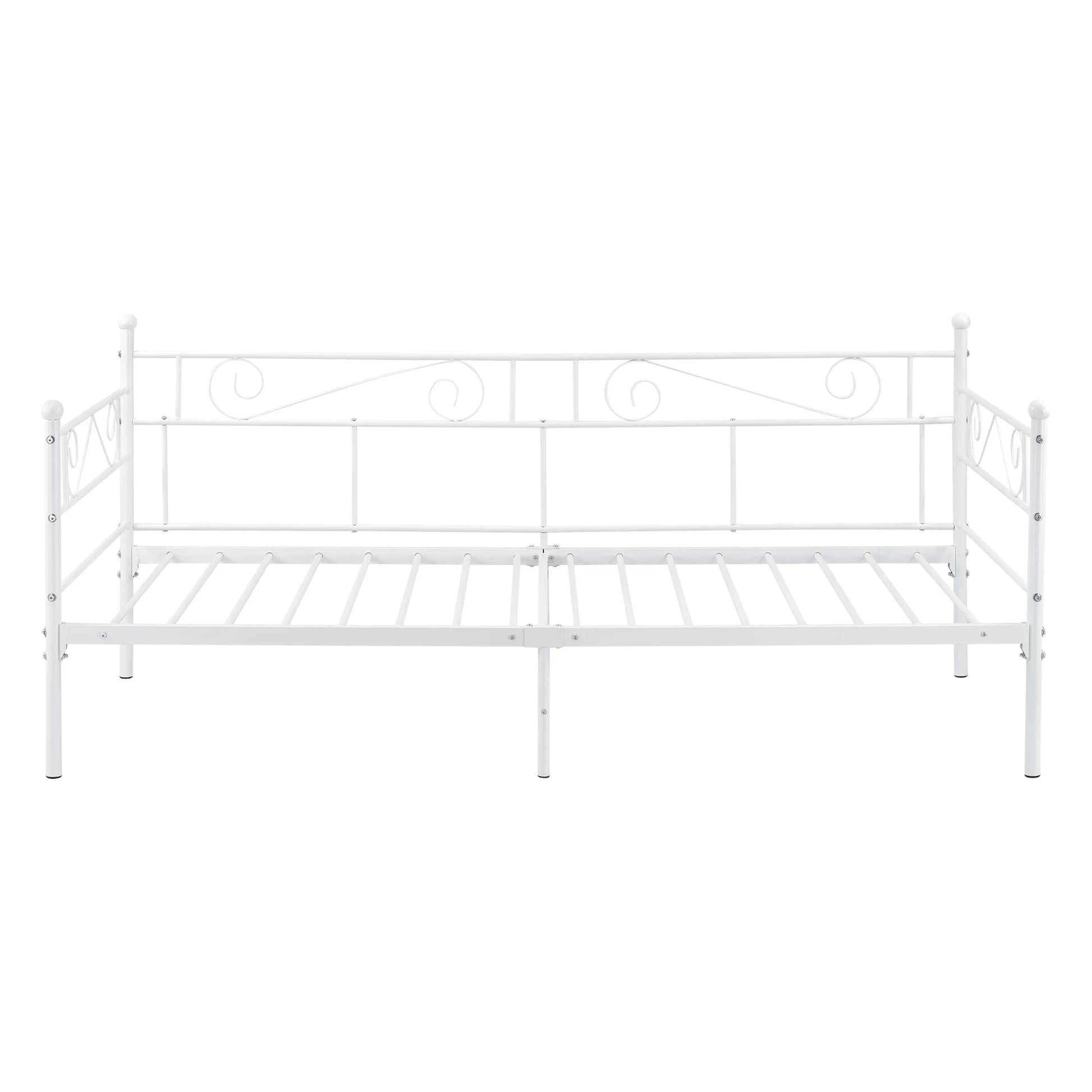 In And OutdoorMatch Eenpersoonsslaapbank Gigi - Met Matras - 90x200 cm - Wit - Vintage Design - Metalen bedframe Eén persoon slapen