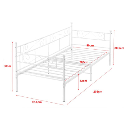 In And OutdoorMatch Eenpersoonsslaapbank Gigi - Met Matras - 90x200 cm - Wit - Vintage Design - Metalen bedframe Eén persoon slapen