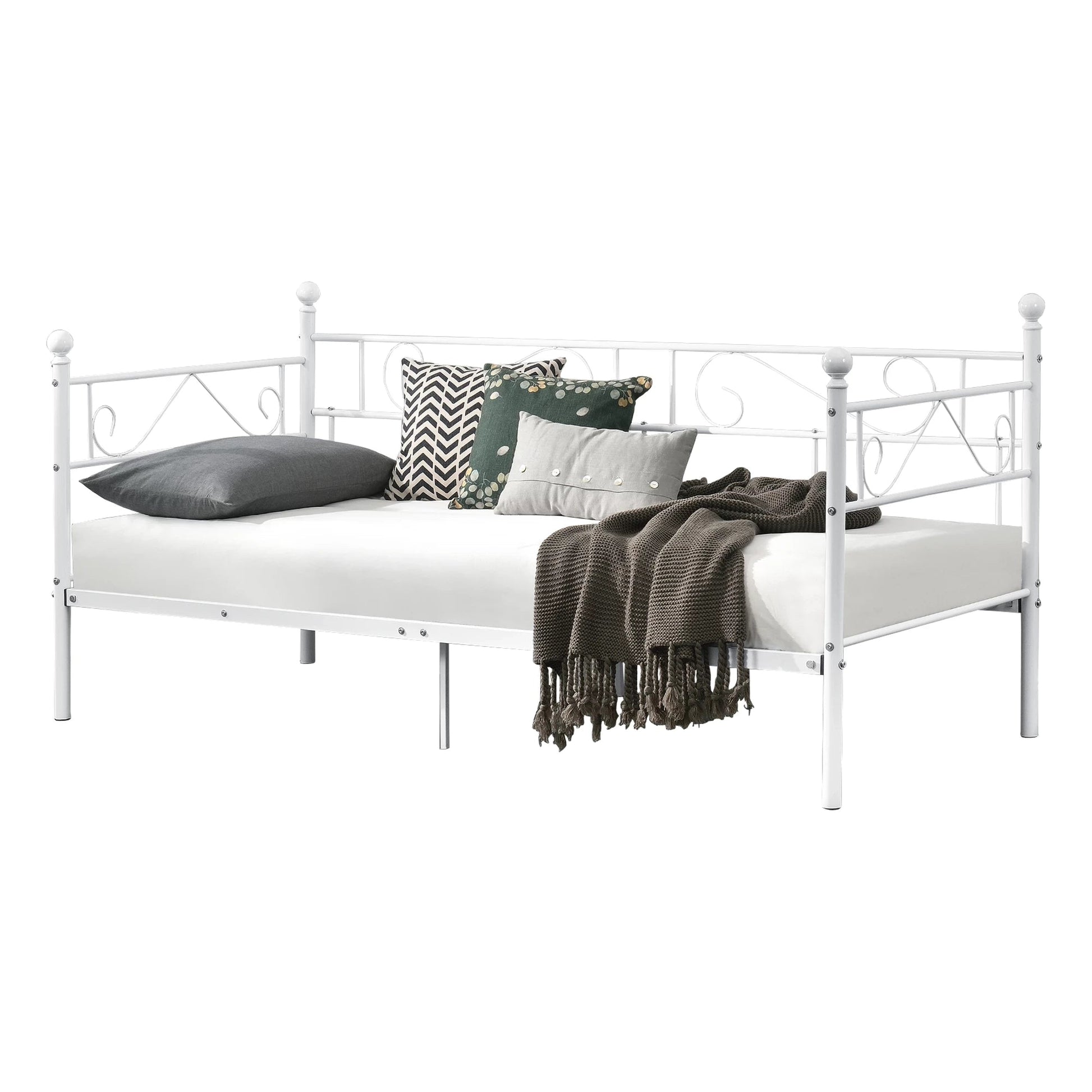 In And OutdoorMatch Eenpersoonsslaapbank of Elisabeth-zitsbank Bastian - 90x200 - Metaal - Wit - Modern design Eén persoon slapen