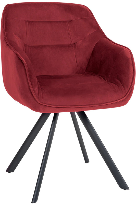 In And OutdoorMatch Eetkamerstoel Deedee - Rood - Met Armleuningen - Fluweel - Hoge Kwaliteit Bekleding - Comfortabele en Luxe Eetkamerstoel - Vintage Look Eetkamerstoel