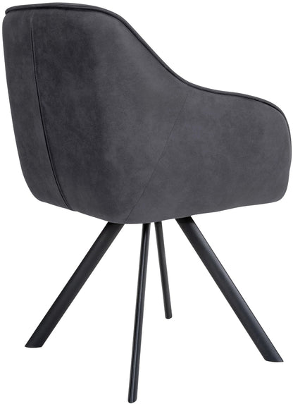 In And OutdoorMatch Eetkamerstoel Jozef - Donkergrijs - Met Armleuningen - Fluweel - Hoogwaardige Bekleding - Comfortabele en Luxe Eetkamerstoel - Vintage Look Eetkamerstoel