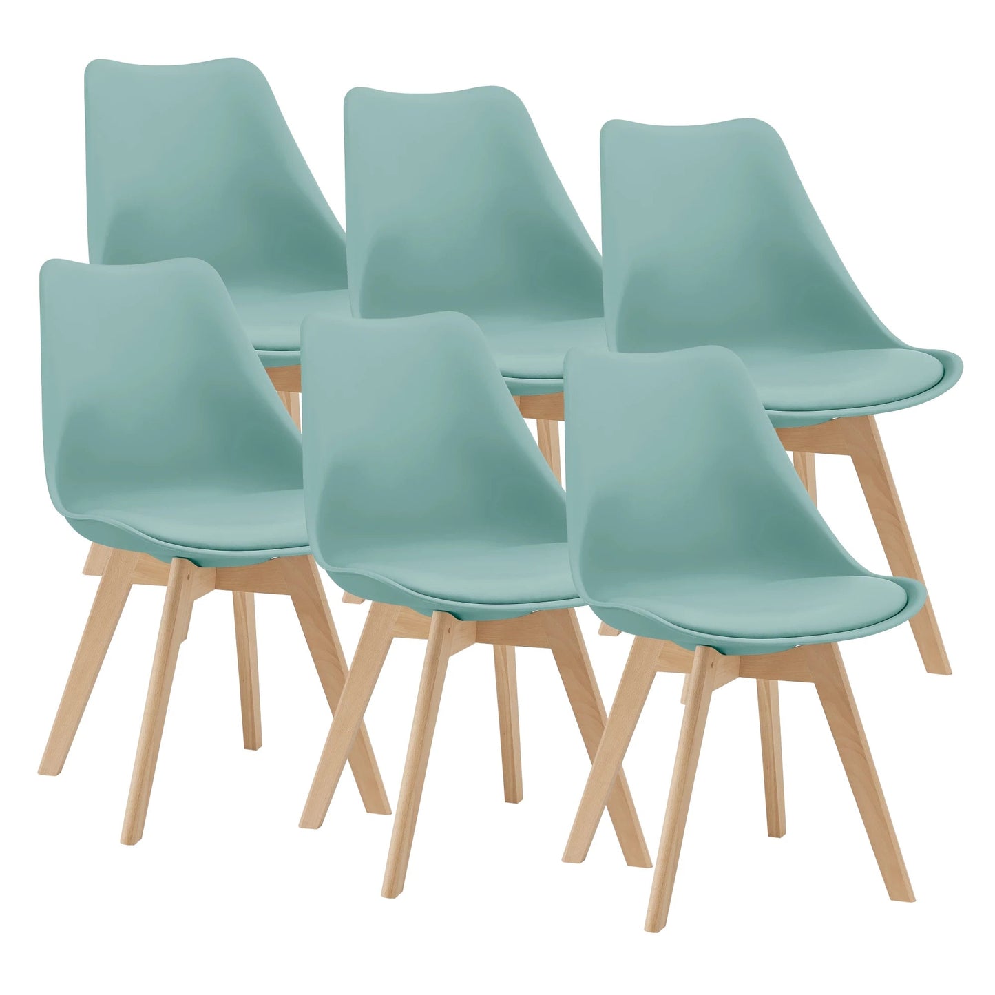In And OutdoorMatch Eetkamerstoel Keeley - Set van 6 - Imitatieleer en Beuken - Mint - Gestoffeerde Zitting - Modern Design Eetkamerstoel