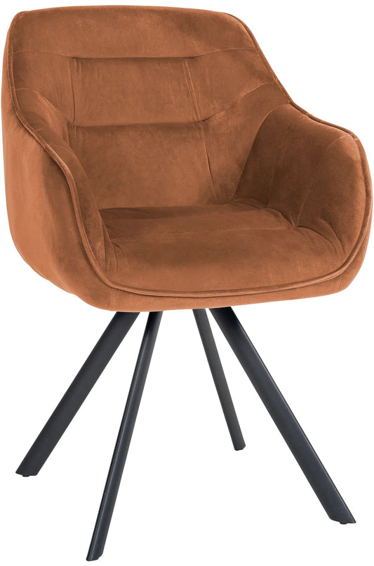 In And OutdoorMatch Eetkamerstoel Luisina - Bruin - Met Armleuningen - Fluweel - Hoge Kwaliteit Bekleding - Comfortabele en Luxe Eetkamerstoel - Vintage Look Eetkamerstoel