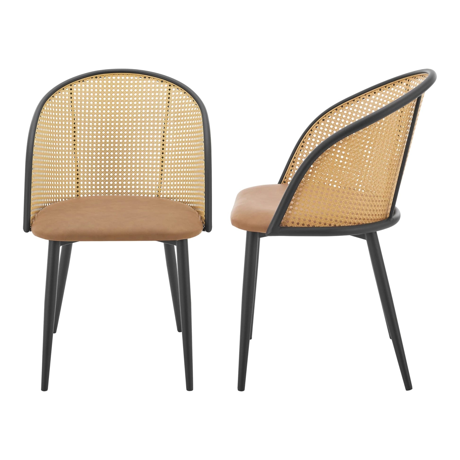 In And OutdoorMatch Eetkamerstoel Masons - Set van 2 - Bruin en Zwart - 82x56x55cm - Met Rugleuning - Eenvoudige Montage - Kunstlederen Zitting - Gestoffeerde Zitting Eetkamerstoel