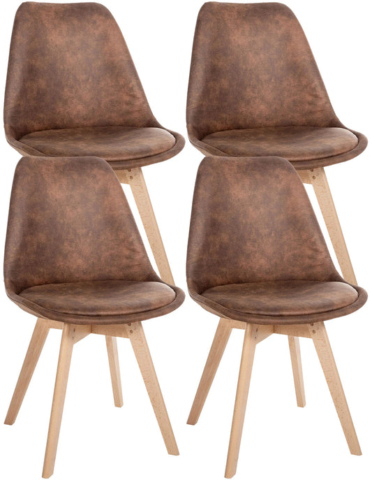 In And OutdoorMatch Eetkamerstoel Shannen - Set van 4 - Kunstleer - Hoogwaardige bekleding - Luxe Eetkamerstoel - Vintage Look - Robuust Houten Frame Eetkamerstoel