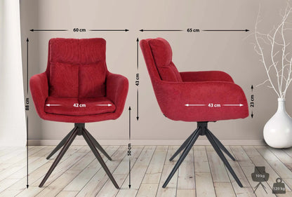 In And OutdoorMatch Eetkamerstoel Sonya - Rood - Stof - Met Armleuning - Hoogwaardige Bekleding - Stijlvolle Eetkamerstoel - Deluxe Look Eetkamerstoel