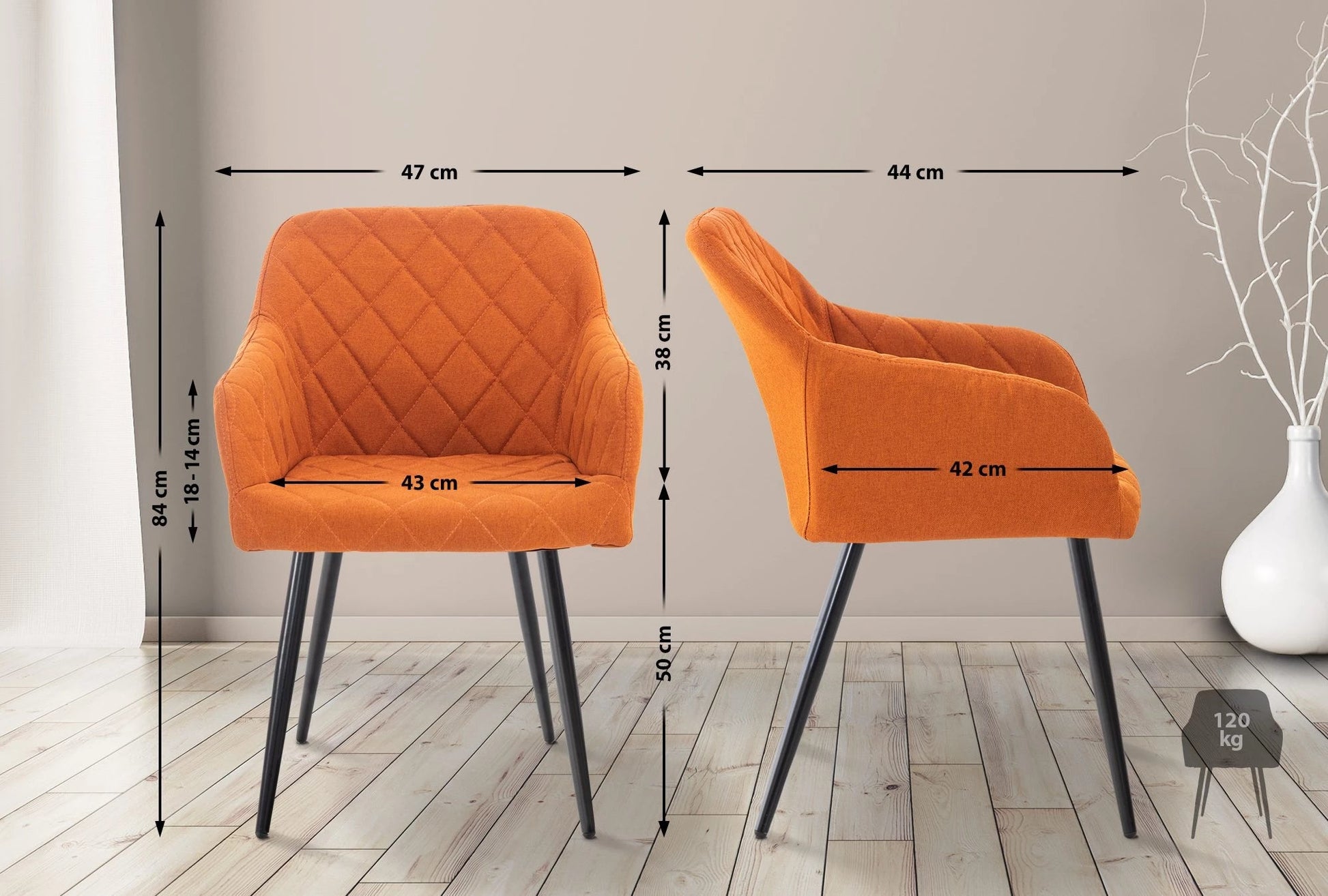In And OutdoorMatch Eetkamerstoel Wilford - Oranje - Set van 2 - Stof - Hoge kwaliteit bekleding - Stijlvolle eetkamerstoel - Moderne look Eetkamerstoel