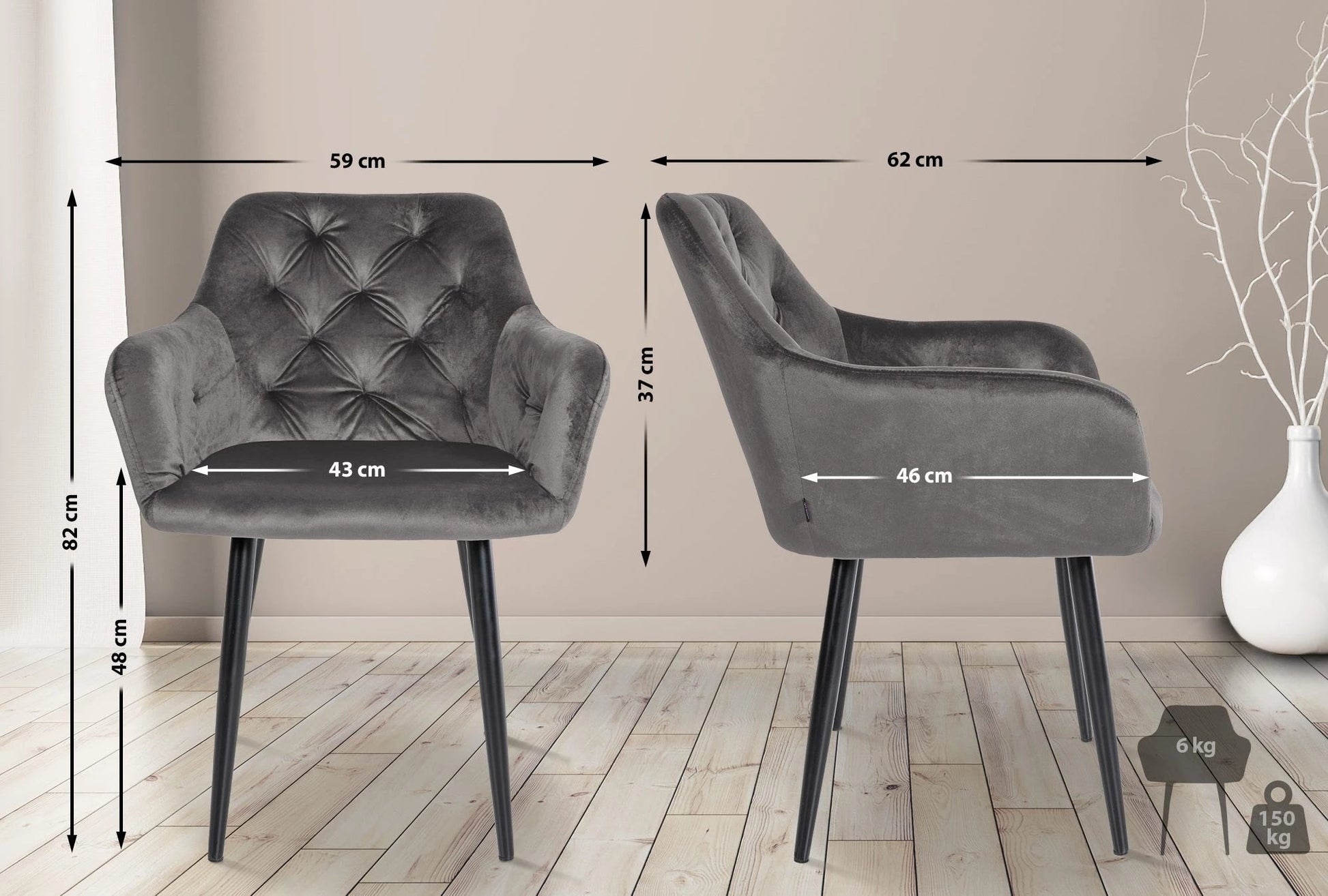 In And OutdoorMatch Eetkamerstoelen Brittny - Set van 2 - Fluweel - Hoogwaardige bekleding - Stijlvolle eetkamerstoelen - Luxe uitstraling Eetkamerstoel