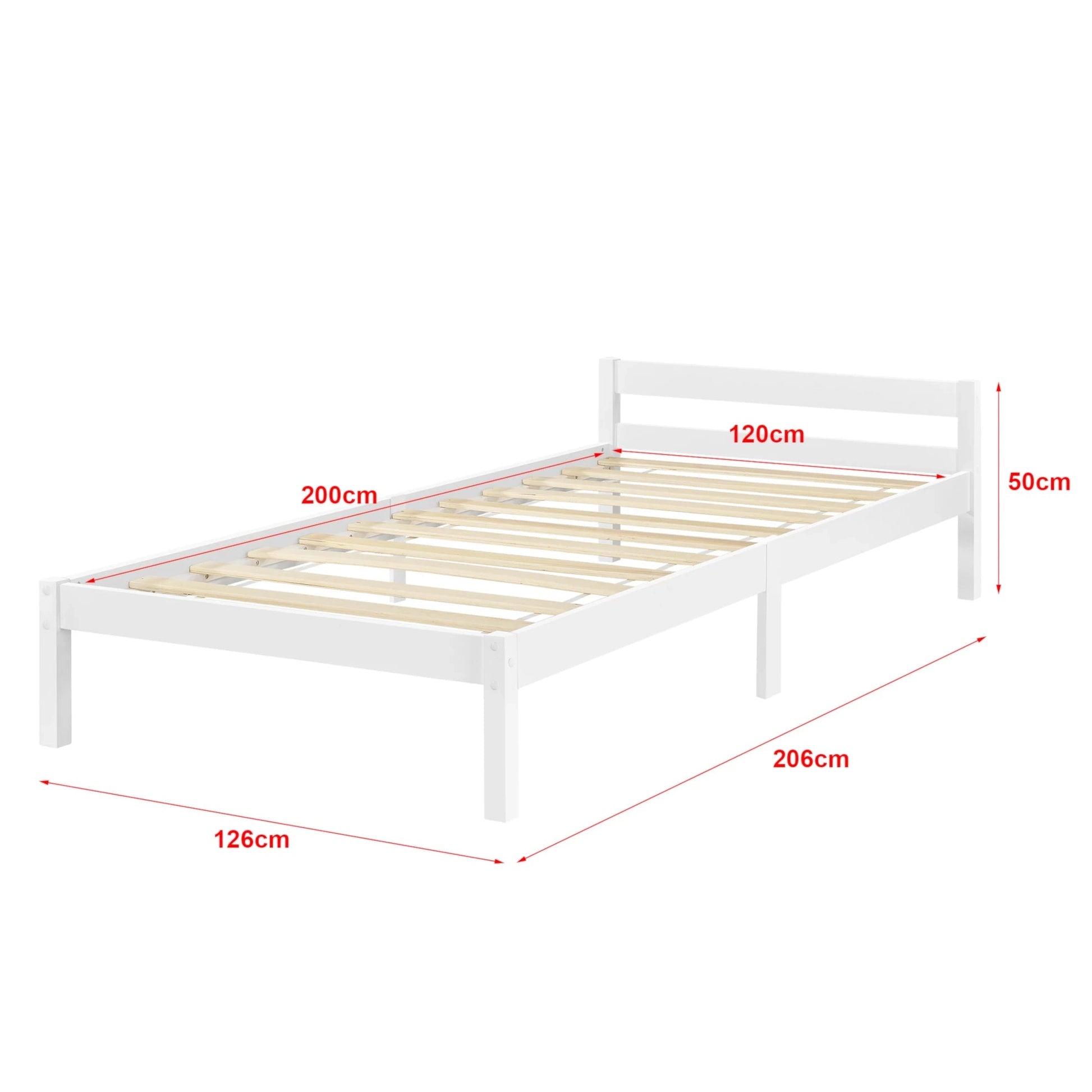 In And OutdoorMatch Houten Bed Agustin - Grenen - Met Bedbodem - 120x200 cm - Wit - Snelle Montage Eén persoon slapen