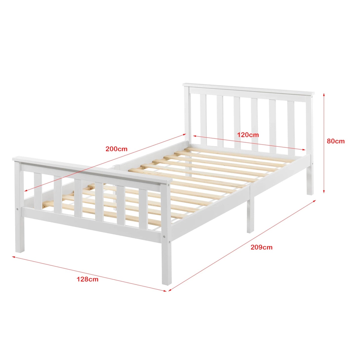 In And OutdoorMatch Houten Bed Alfonso - Met Bedbodem - 120x200 cm - Wit - Snelle Montage Eén persoon slapen