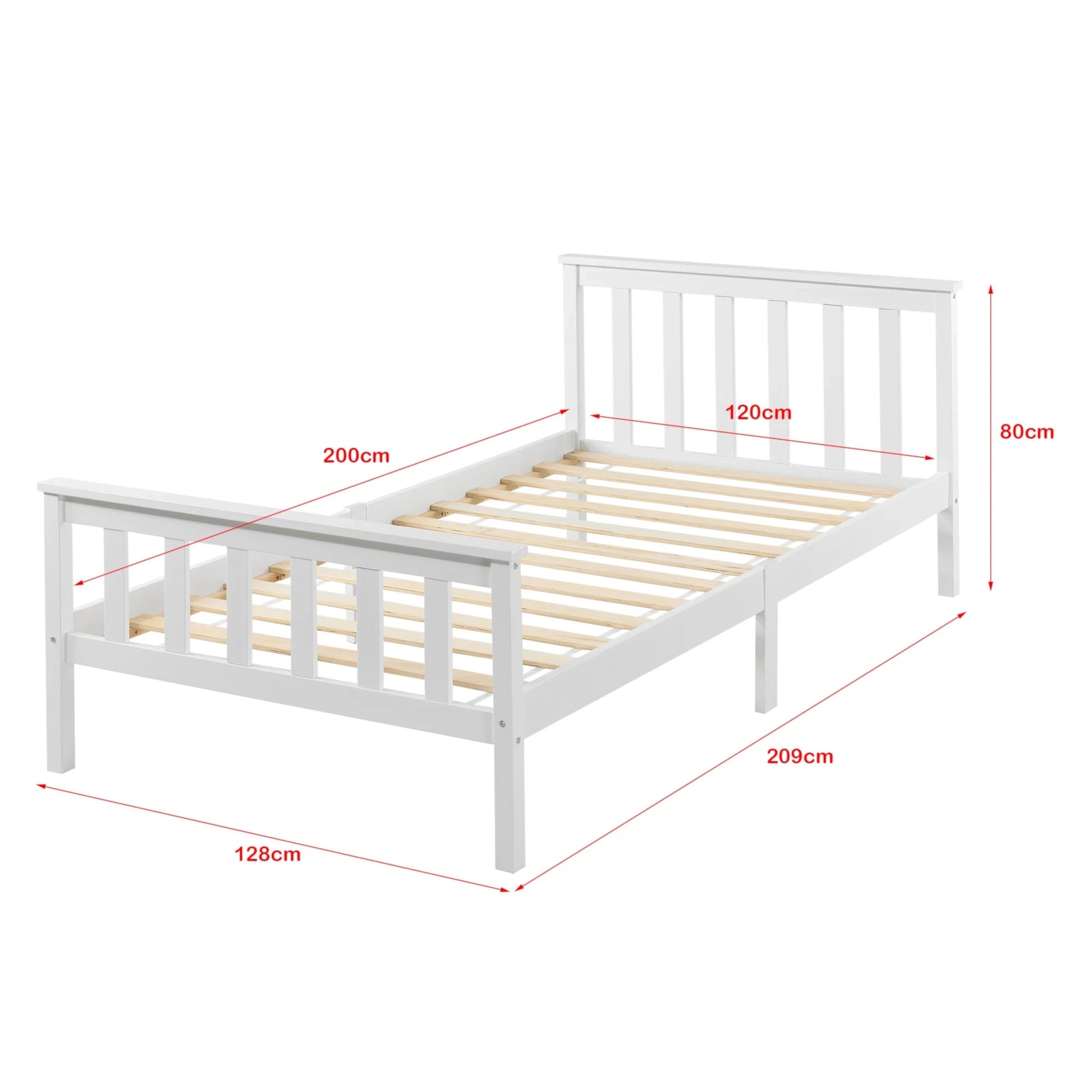 In And OutdoorMatch Houten Bed Alfonso - Met Bedbodem - 120x200 cm - Wit - Snelle Montage Eén persoon slapen