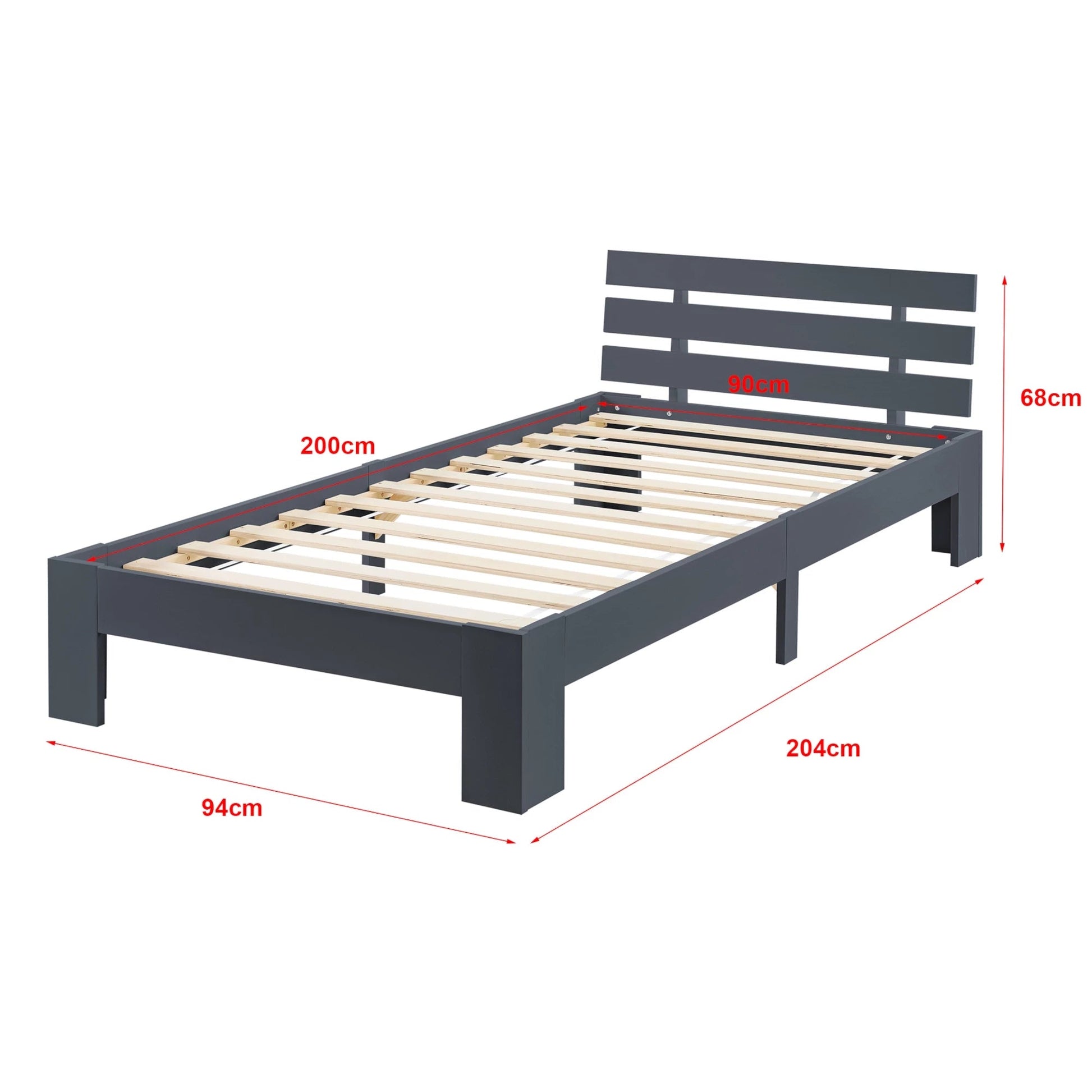 In And OutdoorMatch Houten Bed Audrey - Grenen - Met Bedbodem - 80x200 cm - Donkergrijs - Snelle montage bed twee personen