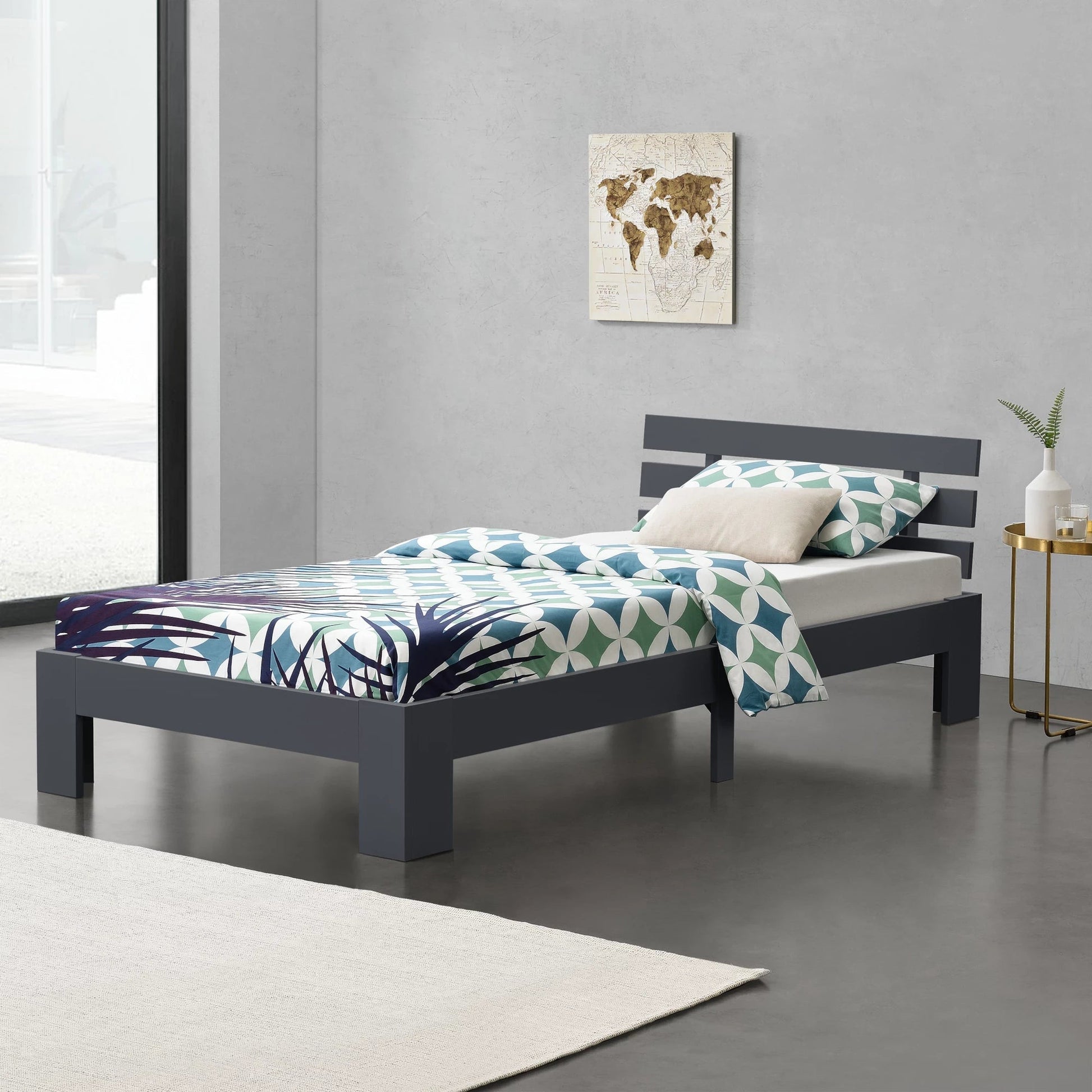 In And OutdoorMatch Houten Bed Audrey - Grenen - Met Bedbodem - 80x200 cm - Donkergrijs - Snelle montage bed twee personen