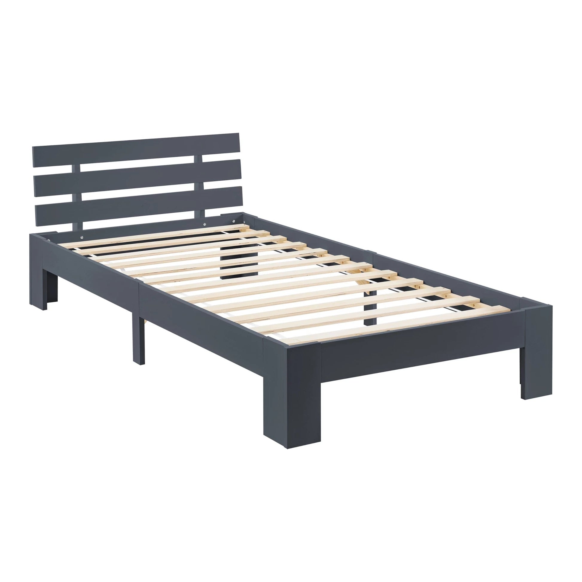 In And OutdoorMatch Houten Bed Audrey - Grenen - Met Bedbodem - 80x200 cm - Donkergrijs - Snelle montage bed twee personen