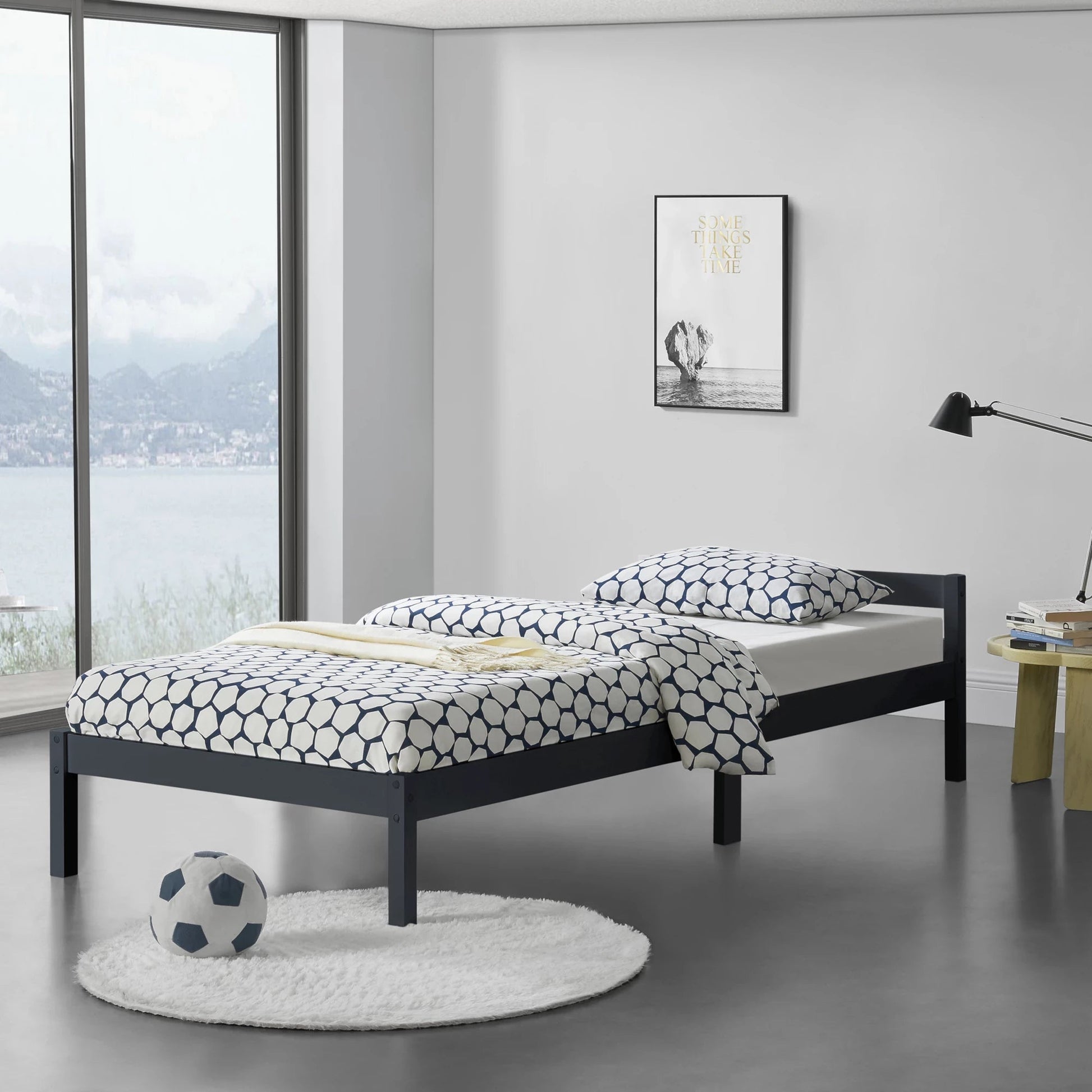 In And OutdoorMatch Houten Bed Chandler - Grenen - Met Bedbodem - 90x200 cm - Donkergrijs - Snelle Montage Eén persoon slapen