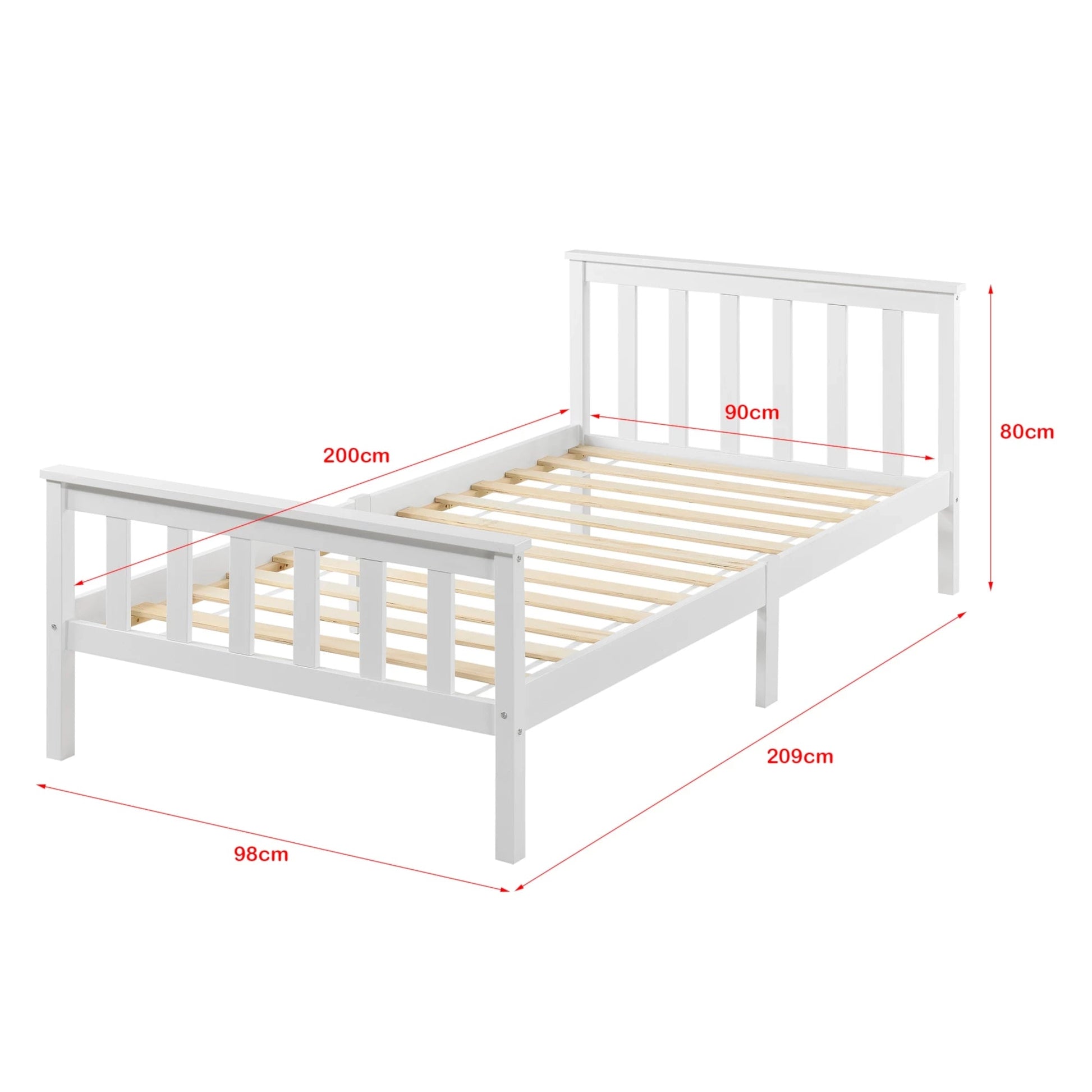 In And OutdoorMatch Houten Bed Chase - Met Bedbodem - 90x200 cm - Wit - Snelle Montage Eén persoon slapen