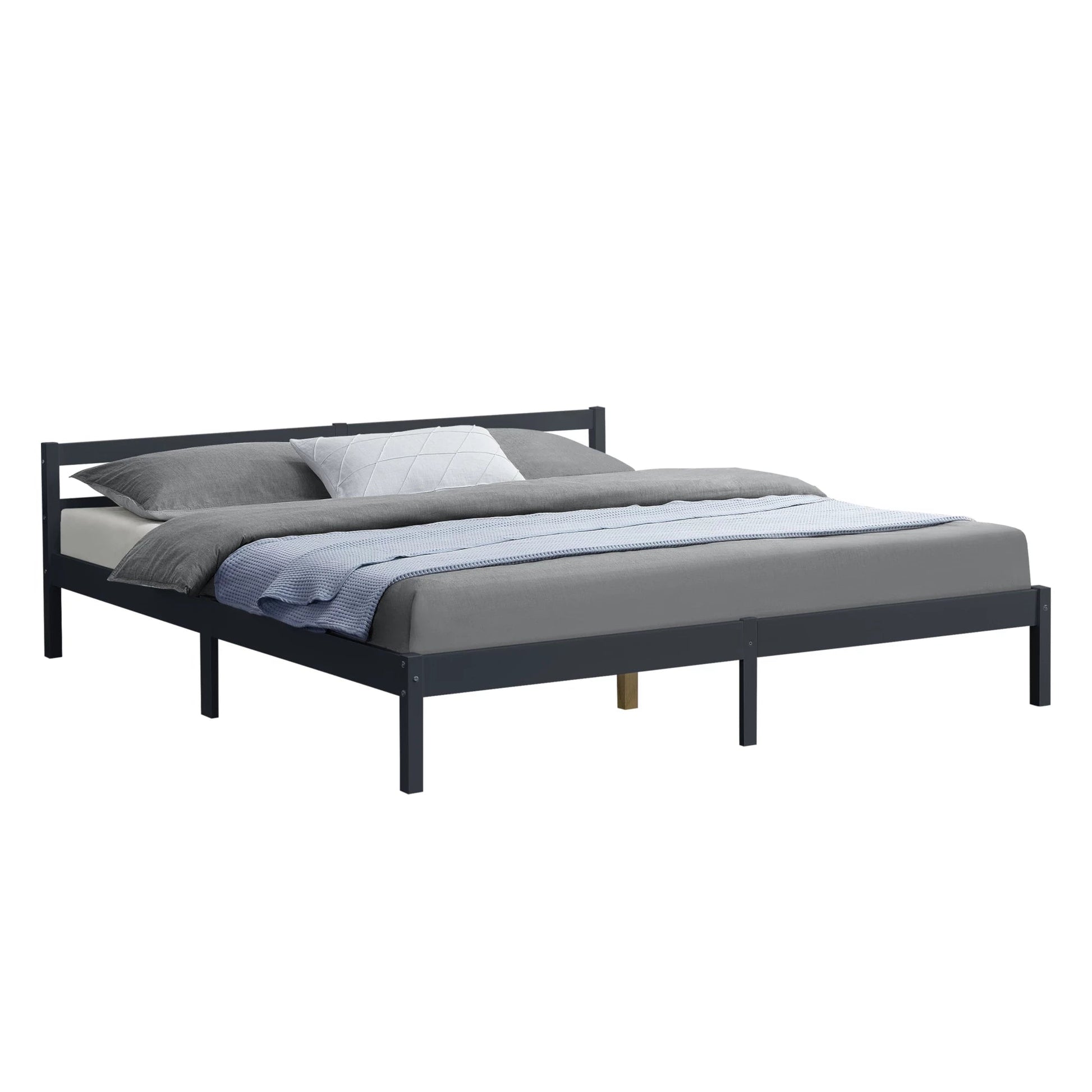 In And OutdoorMatch Houten Bed Fernando - Grenen - Met Bedbodem - 180x200 cm - Donkergrijs - Snelle montage bed twee personen