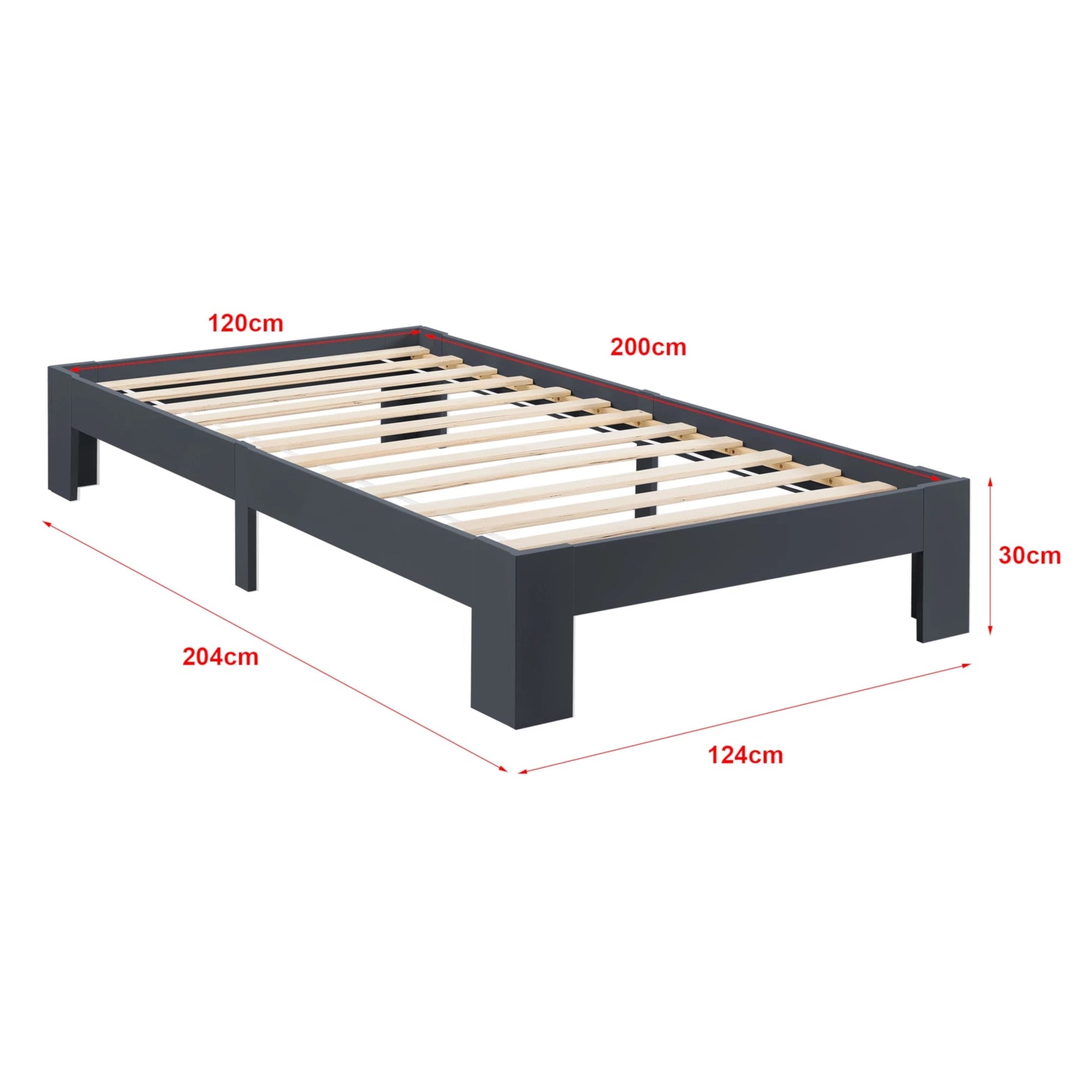 In And OutdoorMatch Houten Bed Flossie - Grenen - Met Bedbodem - 120x200 cm - Donkergrijs - Snelle Montage Eén persoon slapen