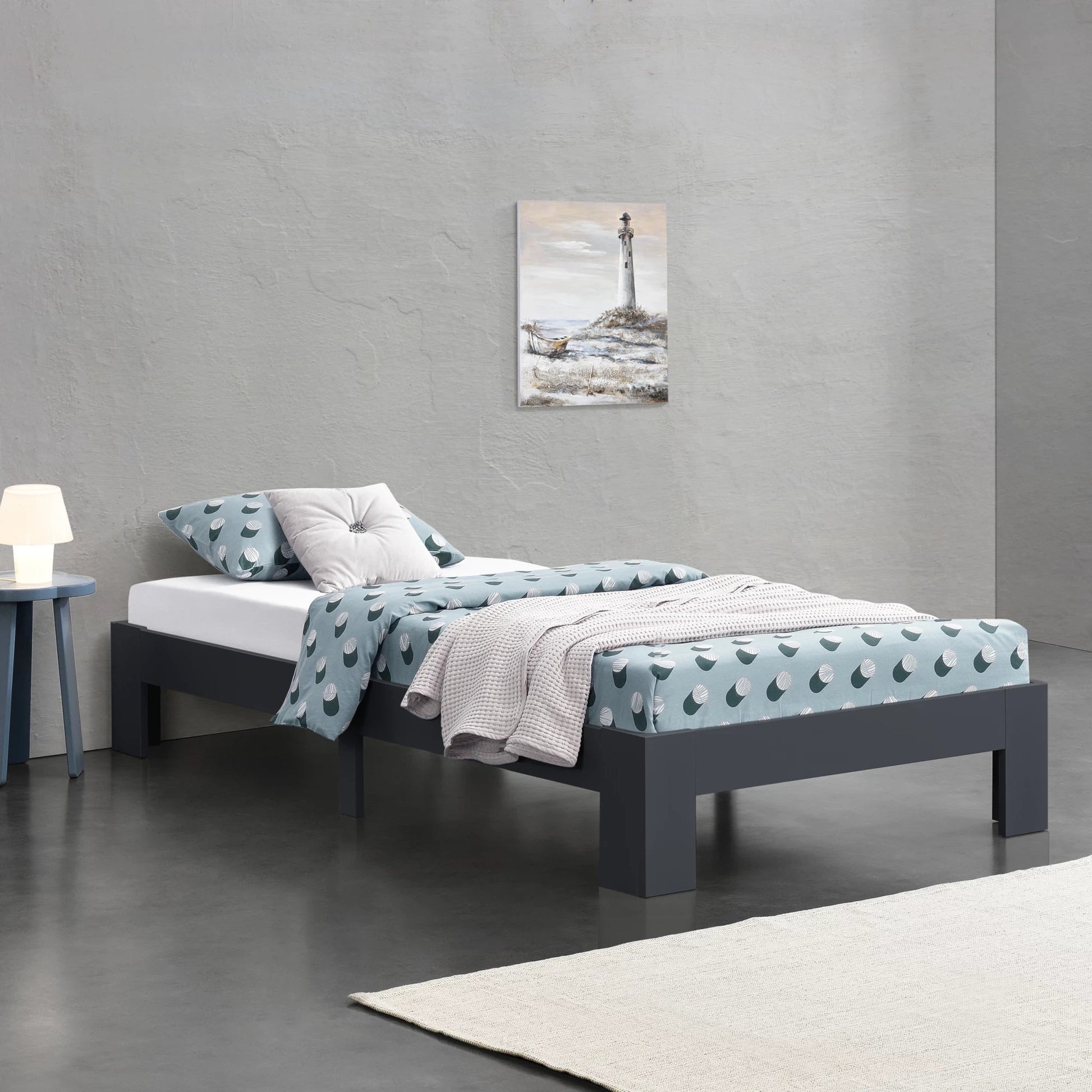 In And OutdoorMatch Houten Bed Flossie - Grenen - Met Bedbodem - 120x200 cm - Donkergrijs - Snelle Montage Eén persoon slapen