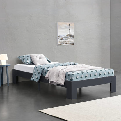 In And OutdoorMatch Houten Bed Flossie - Grenen - Met Bedbodem - 120x200 cm - Donkergrijs - Snelle Montage Eén persoon slapen