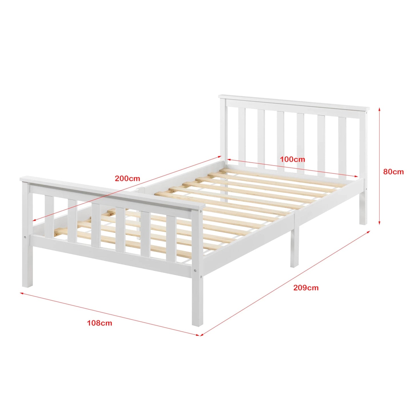 In And OutdoorMatch Houten Bed Gregg - Met Bedbodem - 100x200 cm - Wit - Snelle Montage Eén persoon slapen