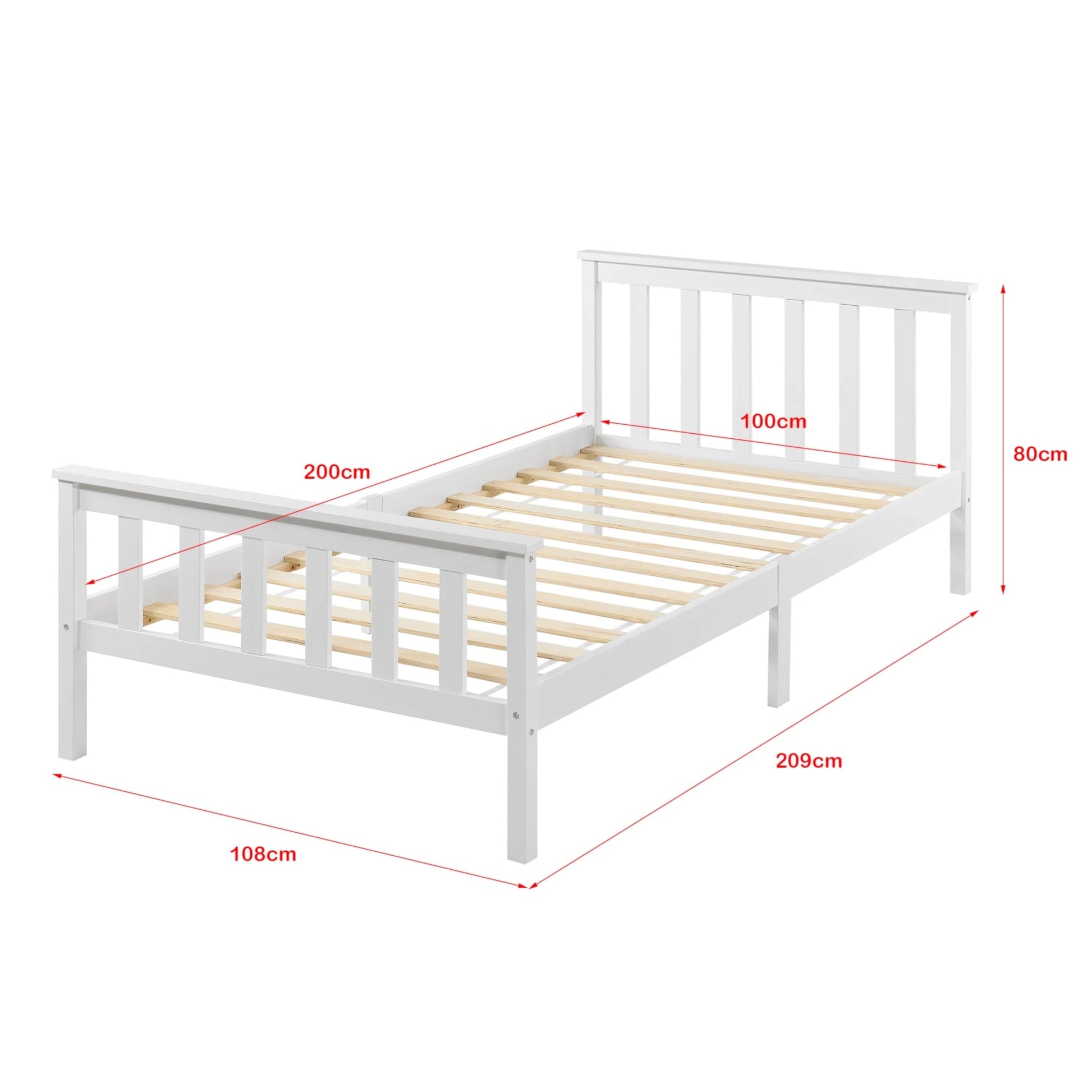 In And OutdoorMatch Houten Bed Gregg - Met Bedbodem - 100x200 cm - Wit - Snelle Montage Eén persoon slapen