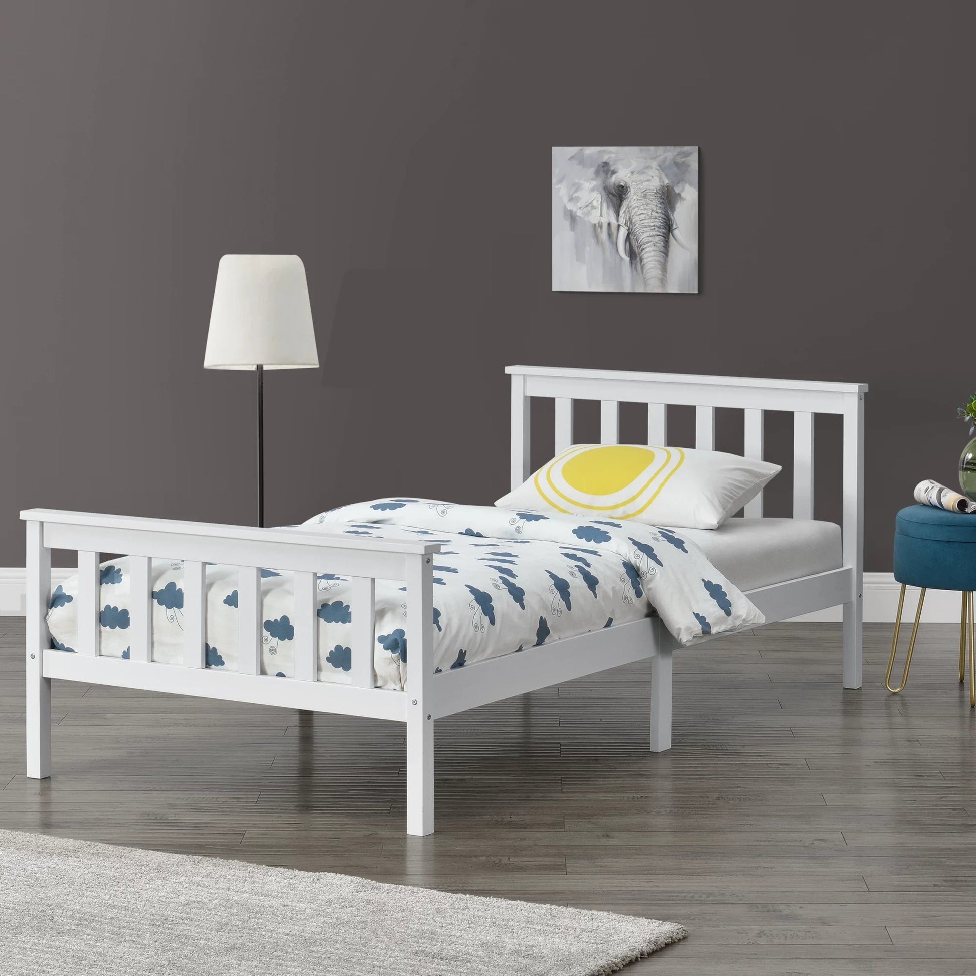 In And OutdoorMatch Houten Bed Gregg - Met Bedbodem - 100x200 cm - Wit - Snelle Montage Eén persoon slapen