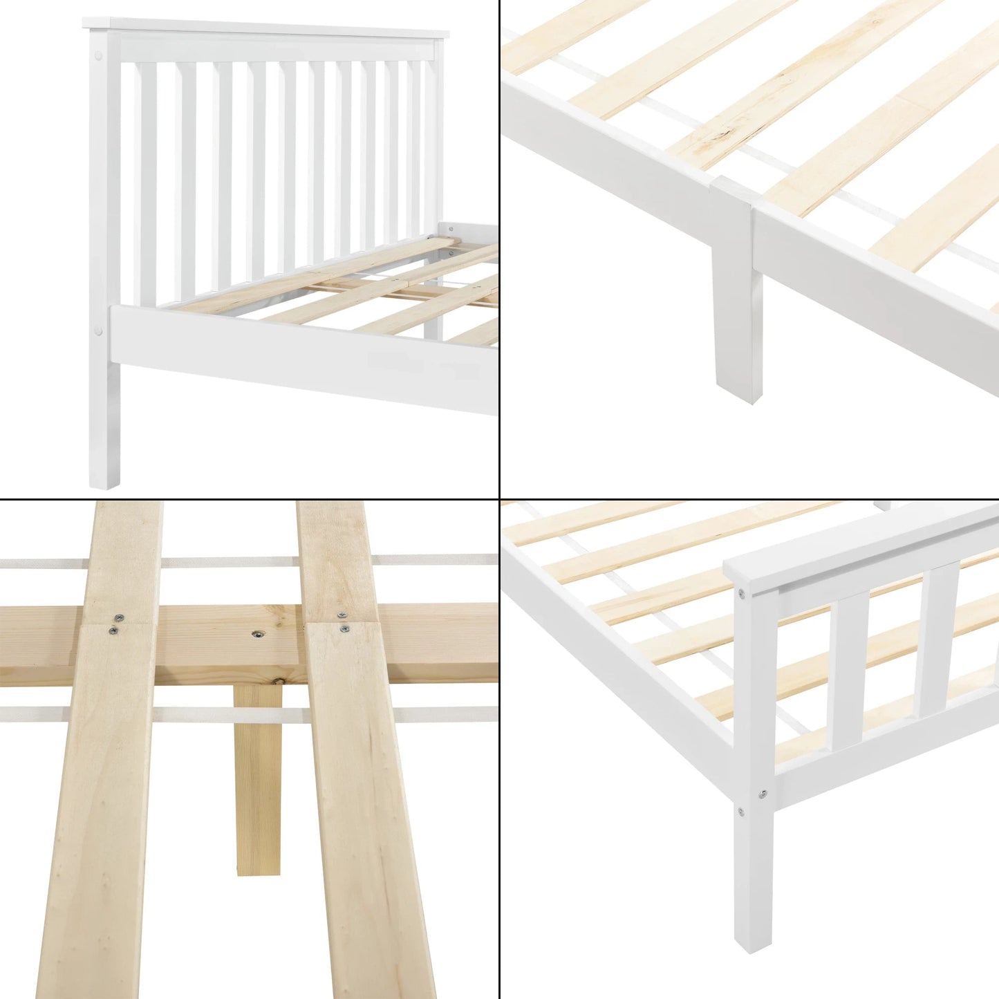 In And OutdoorMatch Houten Bed Jeffry - Met Bedbodem - 140x200 cm - Wit - Snelle Montage Eén persoon slapen