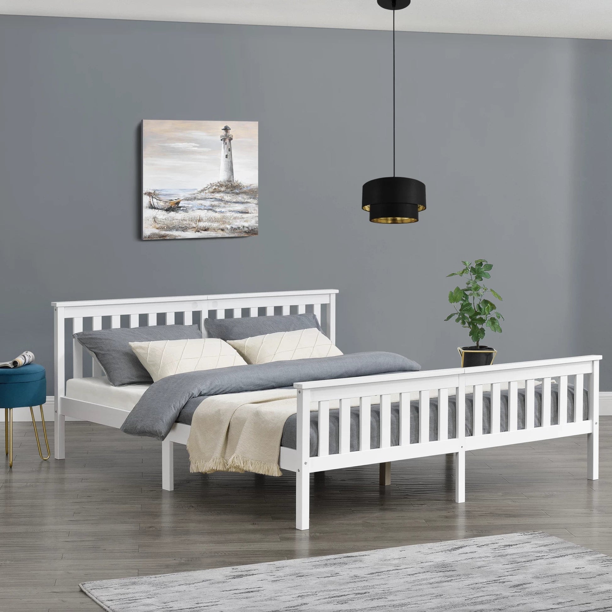 In And OutdoorMatch Houten Bed Jodie - Grenen - Met Bedbodem - 180x200 cm - Wit - Snelle Montage bed twee personen