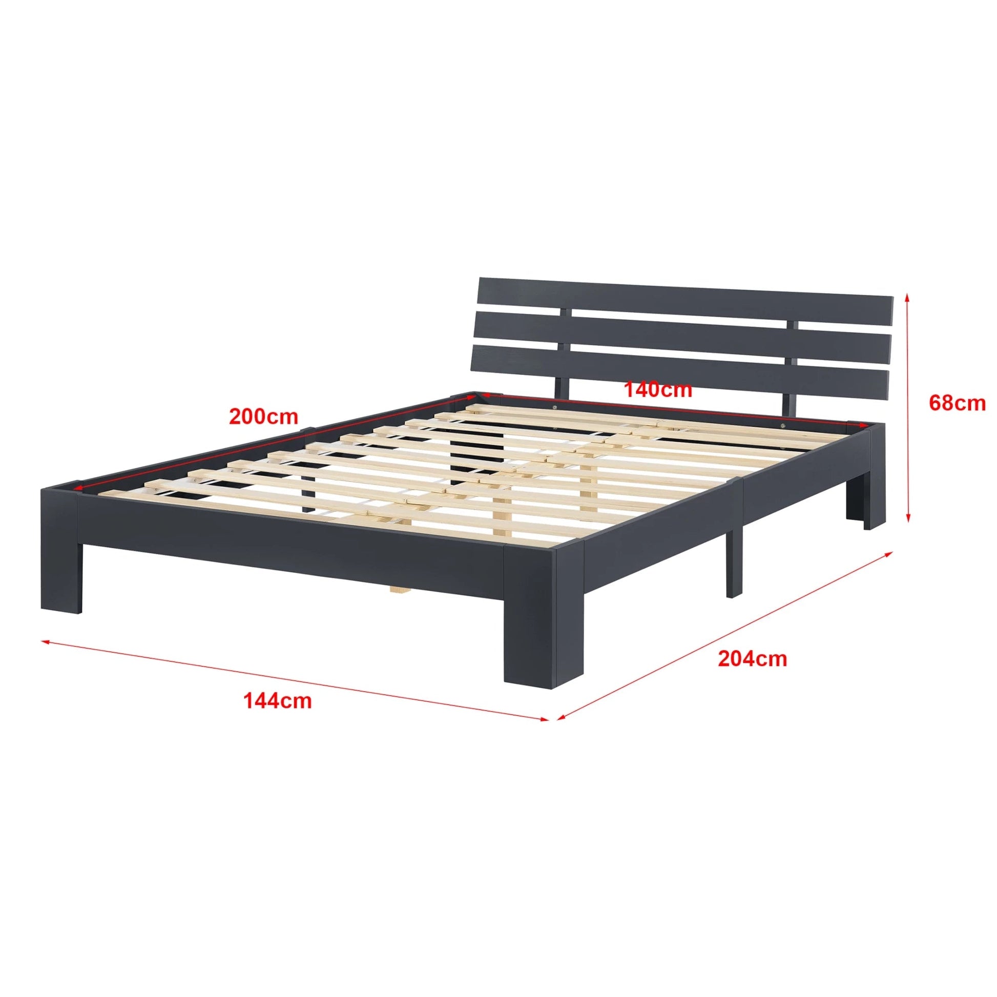 In And OutdoorMatch Houten Bed Napoleon - Grenen - Met Bedbodem - 140x200 cm - Donkergrijs - Snelle Montage bed twee personen