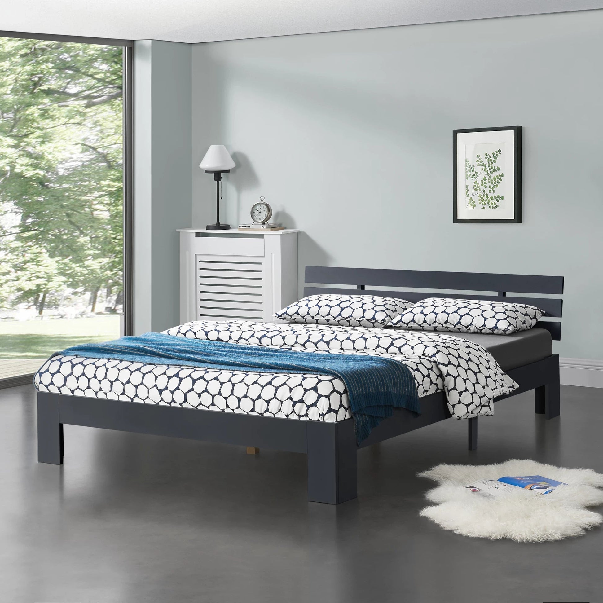 In And OutdoorMatch Houten Bed Napoleon - Grenen - Met Bedbodem - 140x200 cm - Donkergrijs - Snelle Montage bed twee personen