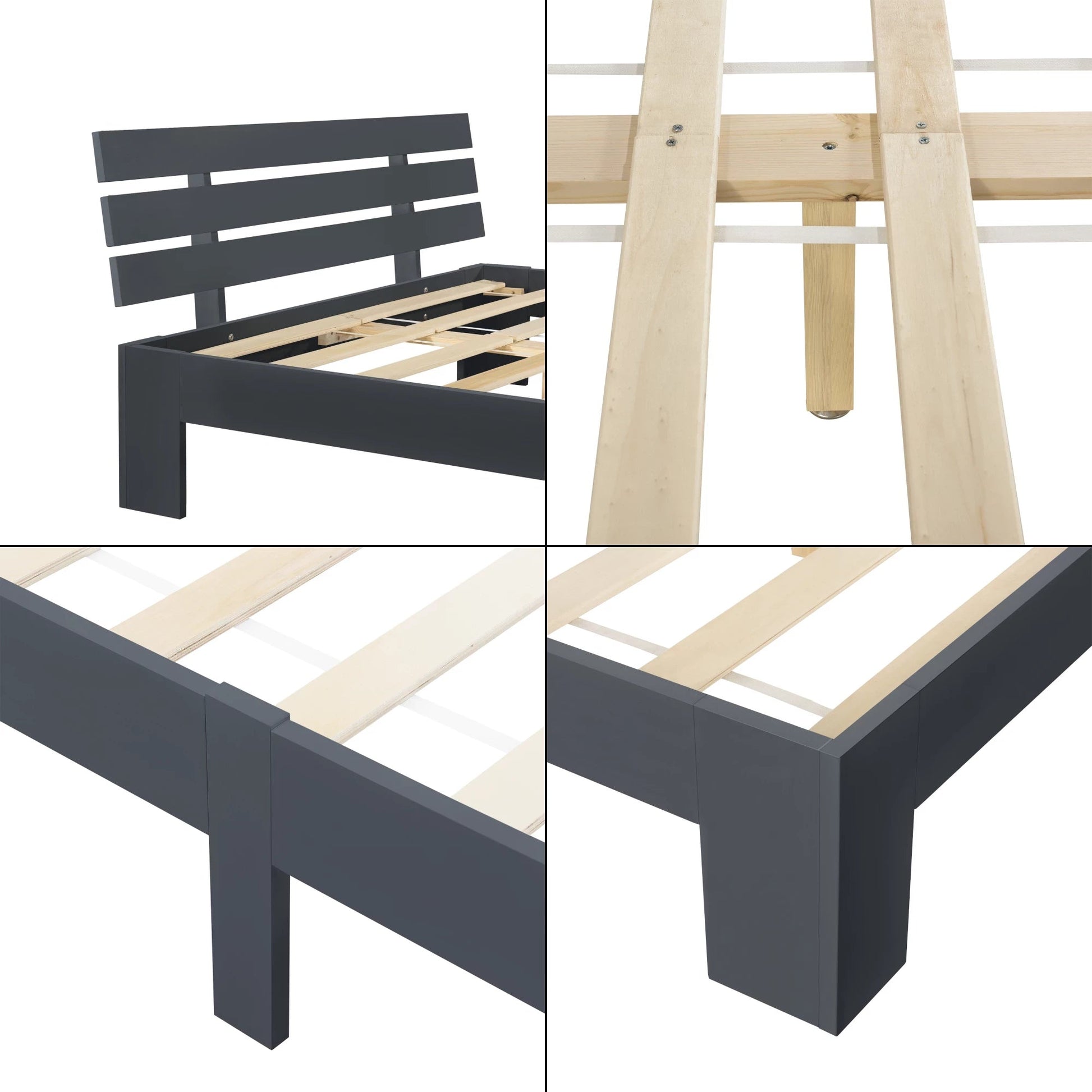 In And OutdoorMatch Houten Bed Napoleon - Grenen - Met Bedbodem - 140x200 cm - Donkergrijs - Snelle Montage bed twee personen