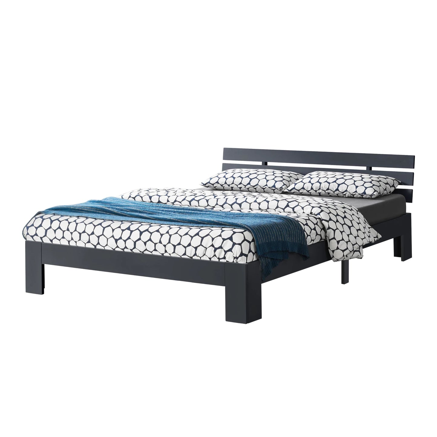 In And OutdoorMatch Houten Bed Napoleon - Grenen - Met Bedbodem - 140x200 cm - Donkergrijs - Snelle Montage bed twee personen