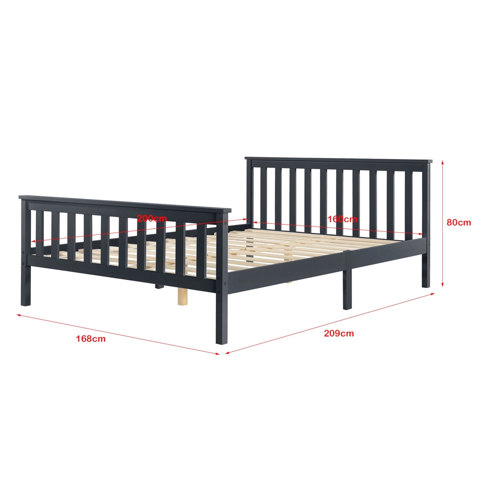 In And OutdoorMatch Houten Bed Wilton - Met Bedbodem - 160x200 cm - Donkergrijs - Snelle Montage bed twee personen