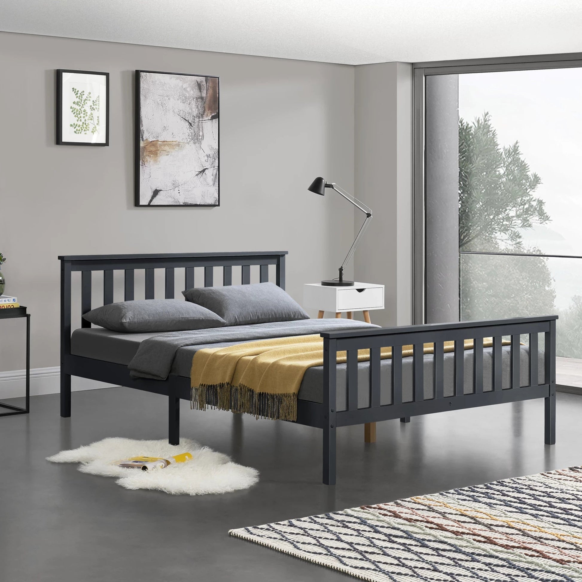 In And OutdoorMatch Houten Bed Wilton - Met Bedbodem - 160x200 cm - Donkergrijs - Snelle Montage bed twee personen