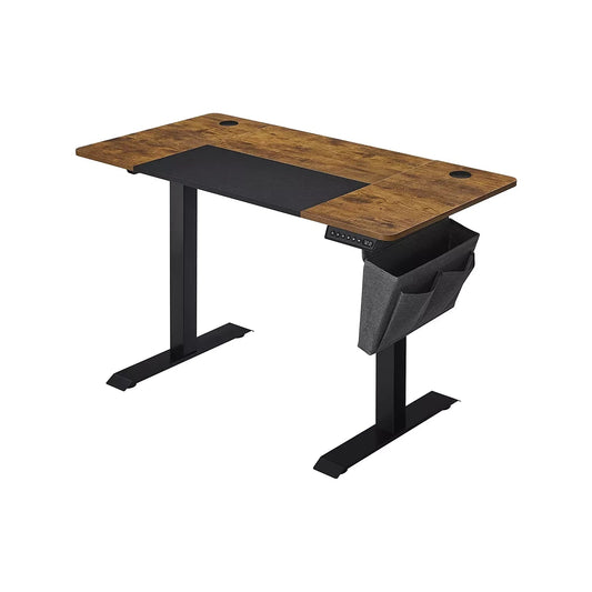 In And OutdoorMatch In Hoogte Verstelbaar Bureau Dorian - Elektrisch - Traploos Verstelbaar - Gedeeld Werkblad - 4 Opberghoogtes - Stoffen Tas - 120x60x(72-120)cm - Gemaakt van Staal - Vintage Bruin/Zwart Desk