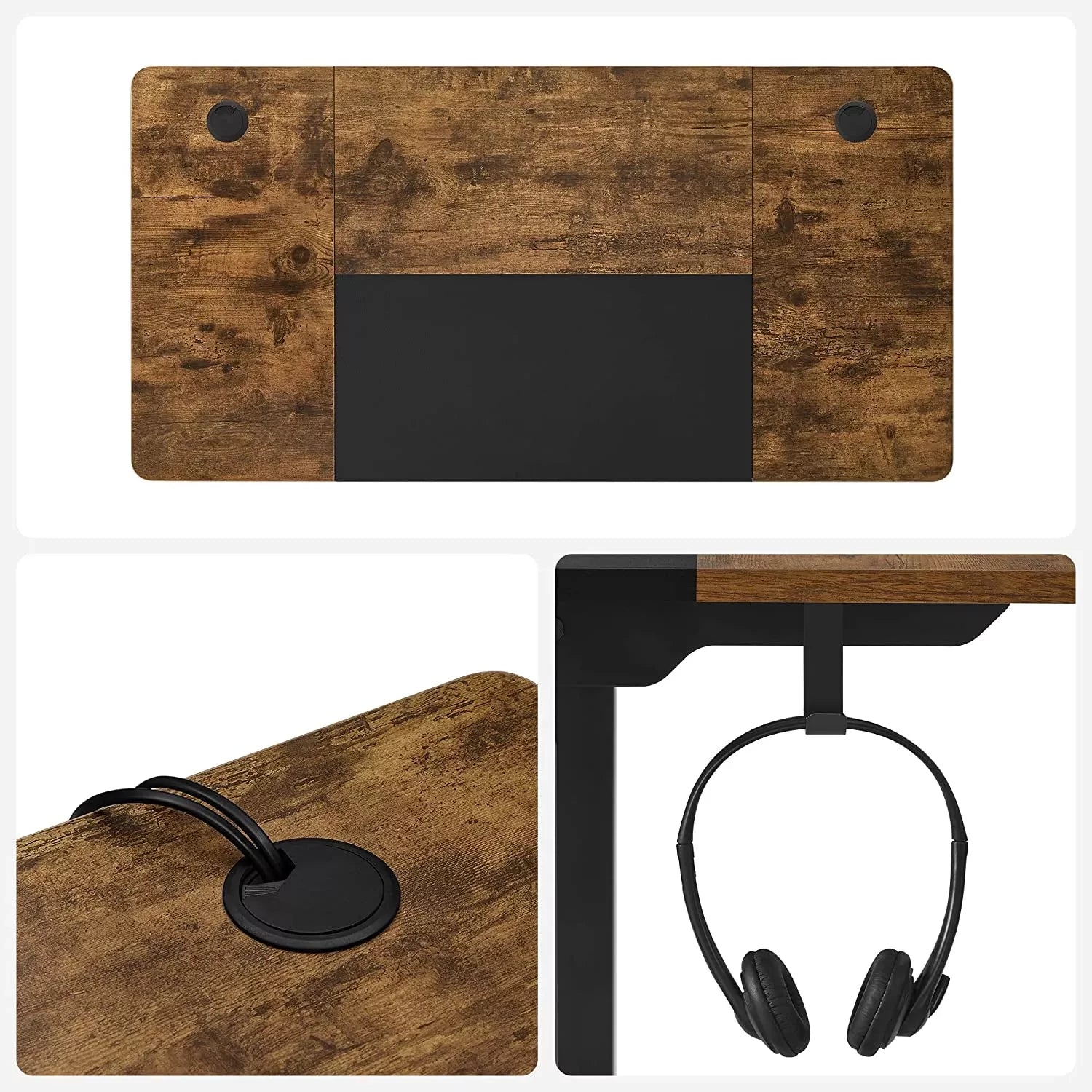 In And OutdoorMatch In Hoogte Verstelbaar Bureau Dorian - Elektrisch - Traploos Verstelbaar - Gedeeld Werkblad - 4 Opberghoogtes - Stoffen Tas - 120x60x(72-120)cm - Gemaakt van Staal - Vintage Bruin/Zwart Desk