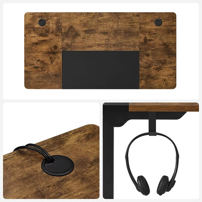 In And OutdoorMatch In Hoogte Verstelbaar Bureau Dorian - Elektrisch - Traploos Verstelbaar - Gedeeld Werkblad - 4 Opberghoogtes - Stoffen Tas - 120x60x(72-120)cm - Gemaakt van Staal - Vintage Bruin/Zwart Desk